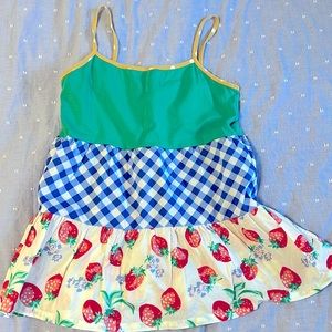 Women’s Matilda Jane size Small tank too with strawberry and blue gingham print